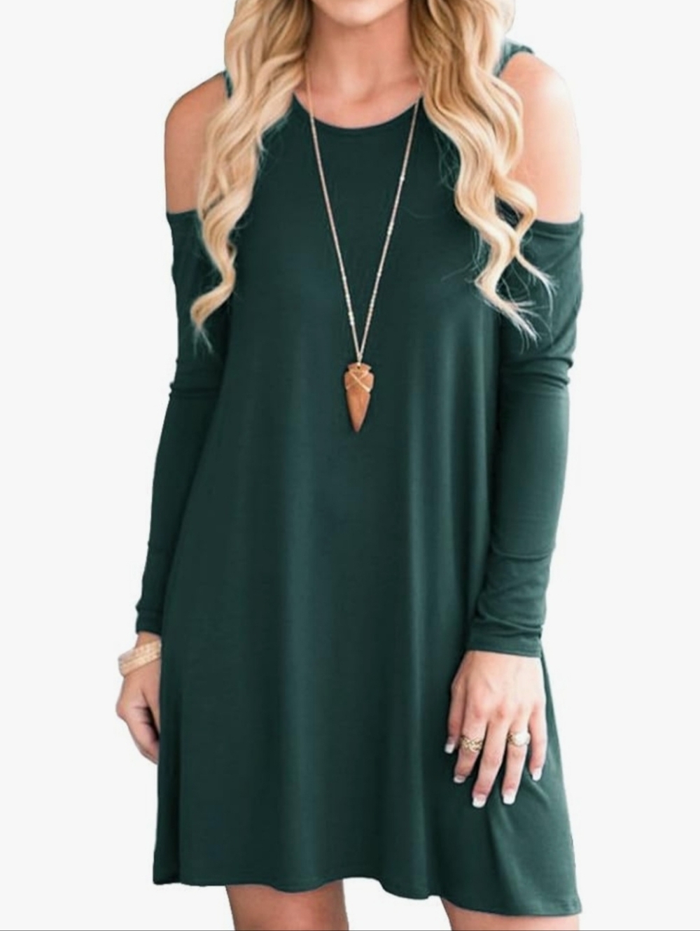 Cold Shoulder Long Sleeve Dress in Forest Green Size Large